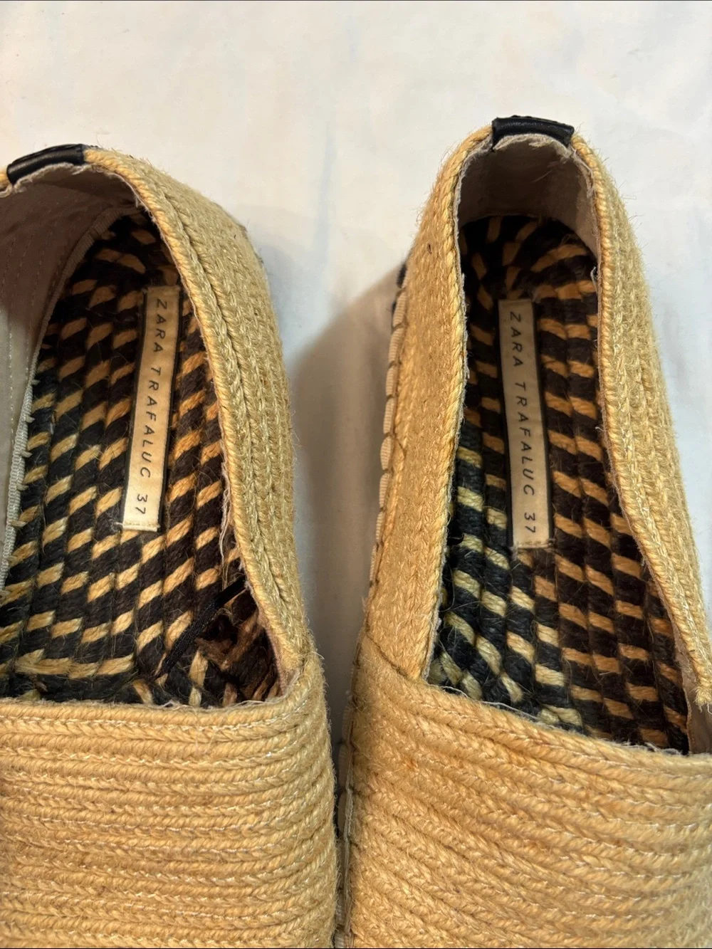 Zara Trafaluc Natural and Black Woven Espadrille Flats, SZ 6.5 New